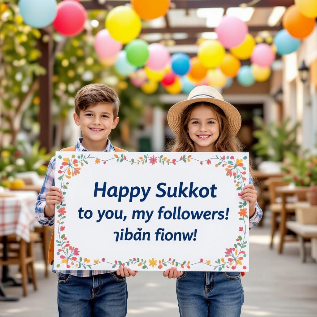 Happy Sukkot Children With Colorful Balloons