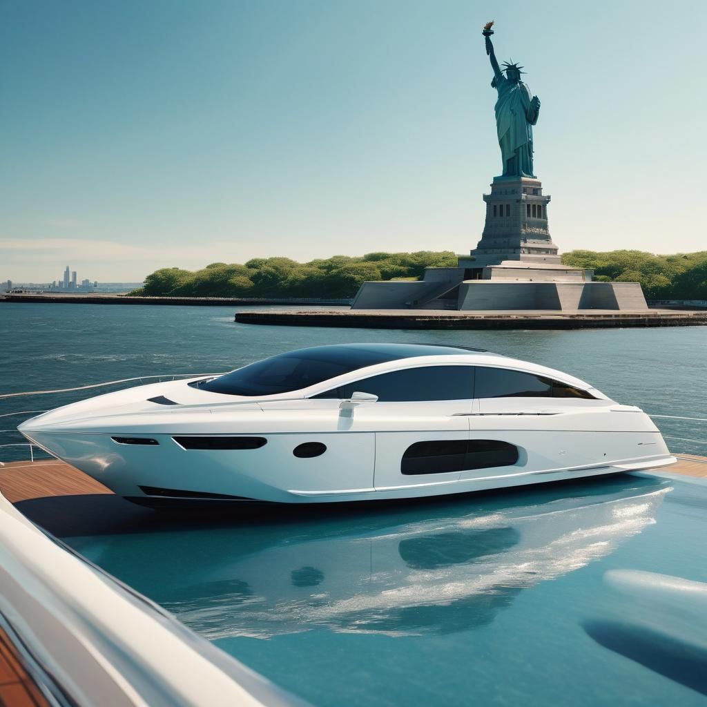 Luxury Car on Yacht Deck at Golden Hour