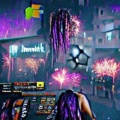 Cyberpunk Fireworks Display in 16-bit Style