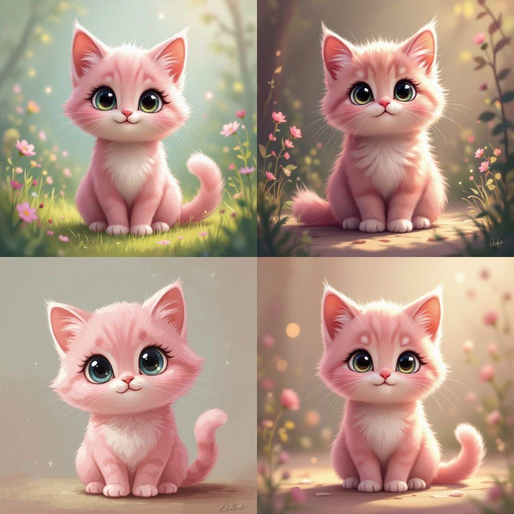 Cute Pink Cat with Big Eyes