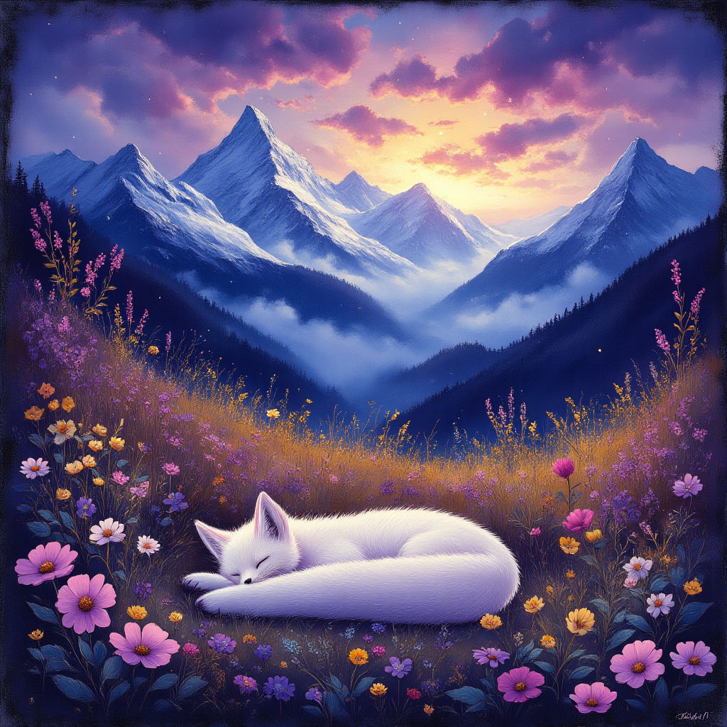 Arctic Fox sleeping Swiss Alps