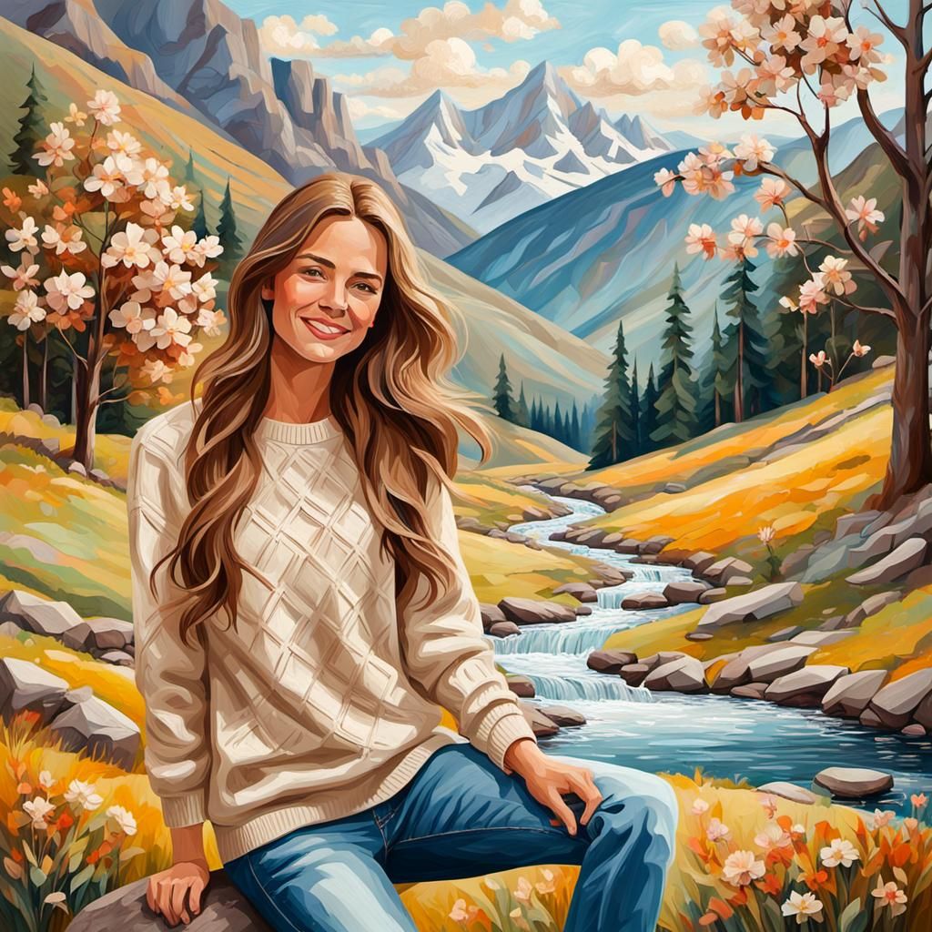 Woman  in mountains landscape