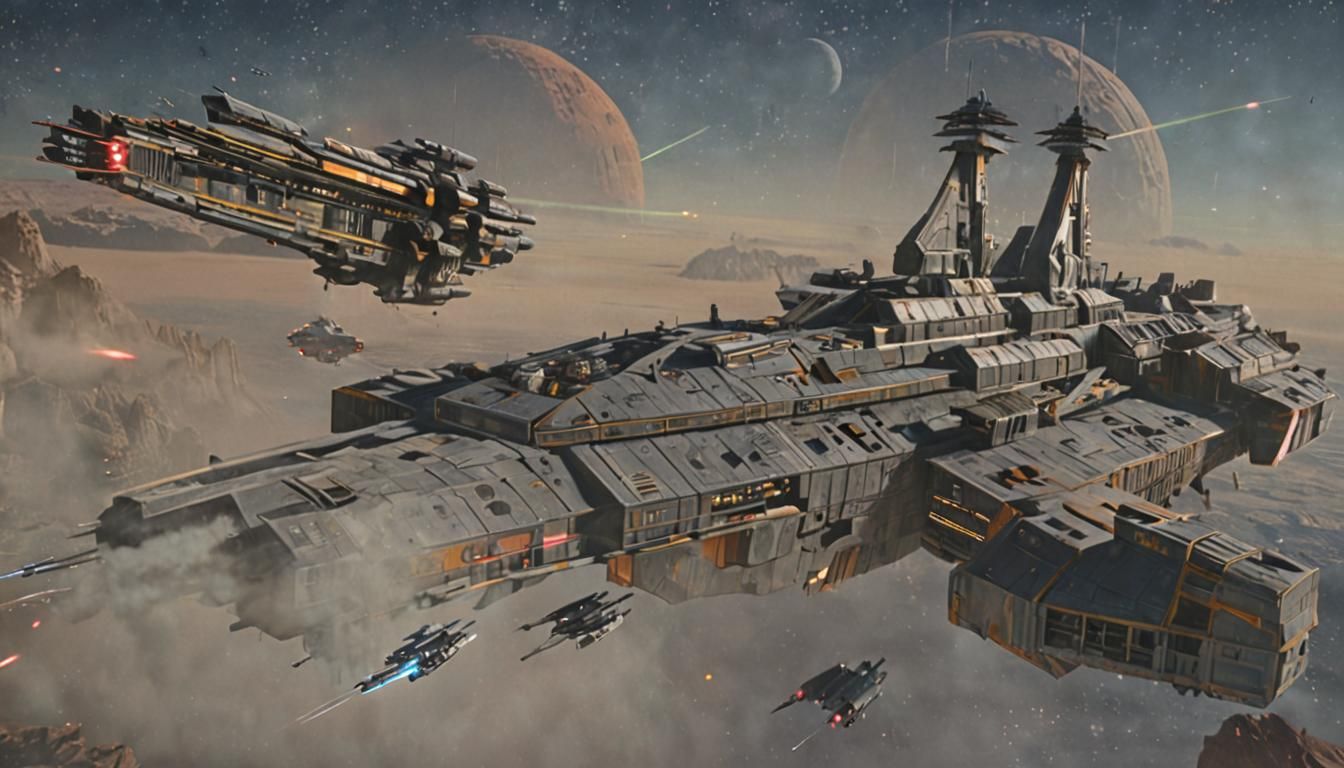 Space mighty gigantic battleship. Star Wars style detailed m...