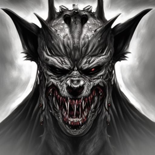 Demonic dogman skinwalker fallen-angel killer’s eyes large-fangs sharp ...