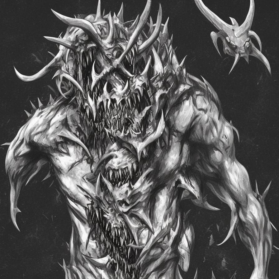 Menacing White Demon with Horns and Spikes