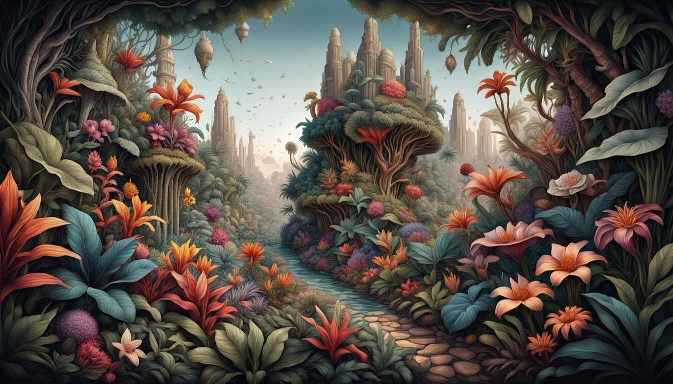 Botanical biome - color-ink illustration