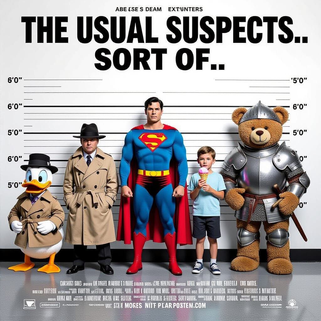 A parody movie poster reimagining The Usual Suspects. Instead of hardened criminals, the police lineup ...  by @PVW