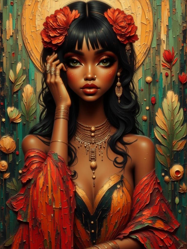 <lora:Blood Moon Oracle:1.0> A gorgeous luminous glamorous portrait of a gypsy