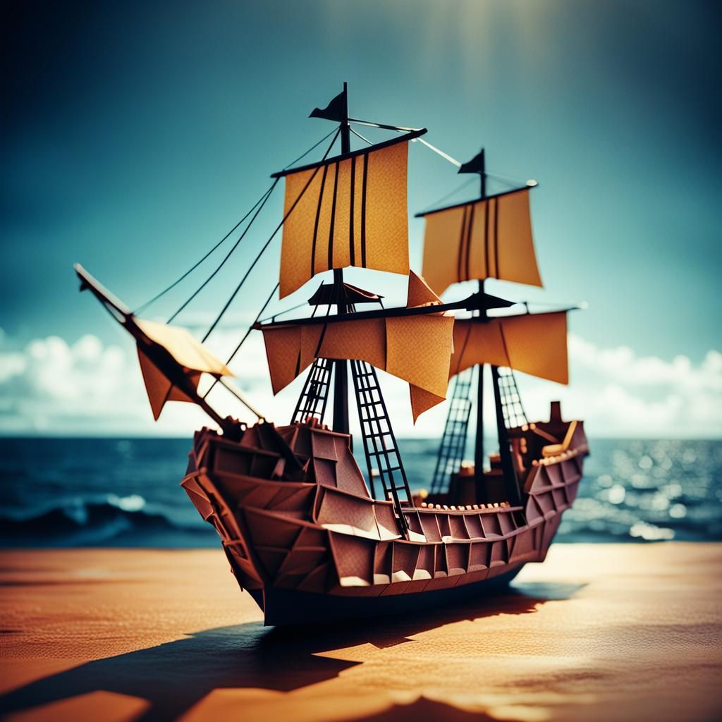 Pirate ship made of origami paper