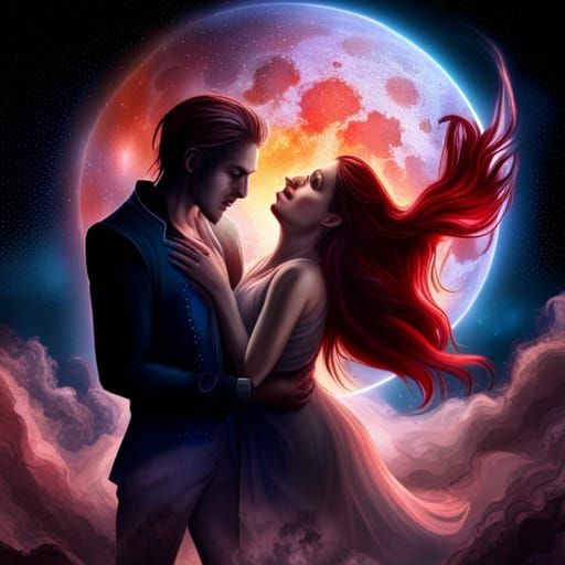 Magic Vampire and werewolf love story one AI Generated Artwork