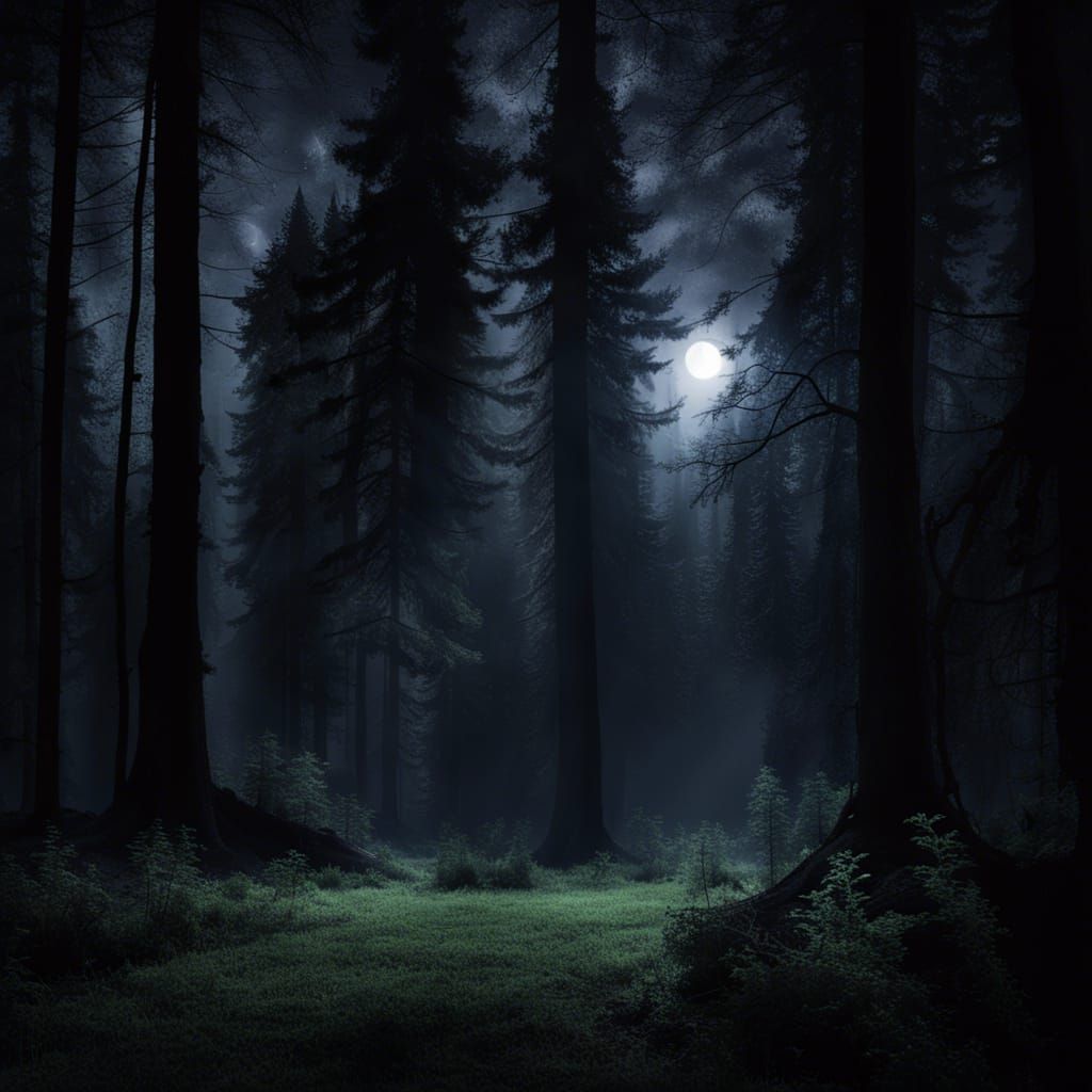 Moonlight in a forest glade