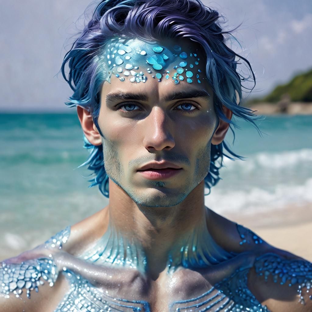 Epic Wise Beautiful Young Shimmering Glowing Blue Human Youn...