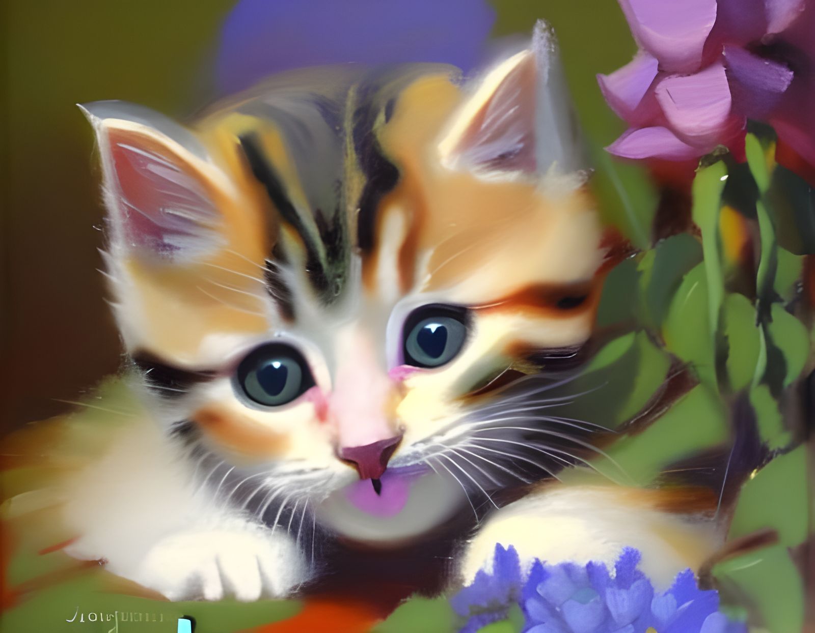 A Kitten And Some Flowers #6 - AI Generated Artwork - NightCafe Creator