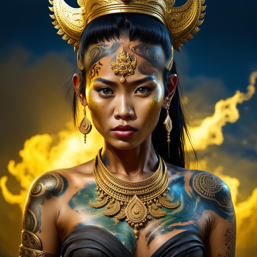 photo of beautiful Khmer woman warrior with her face covered...