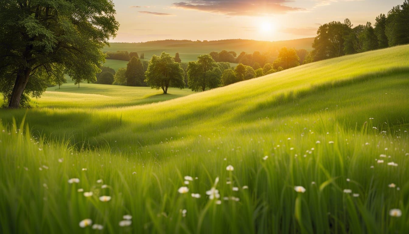 a serene meadow captured during a peaceful moment in nature, conveying tranquility and serenity