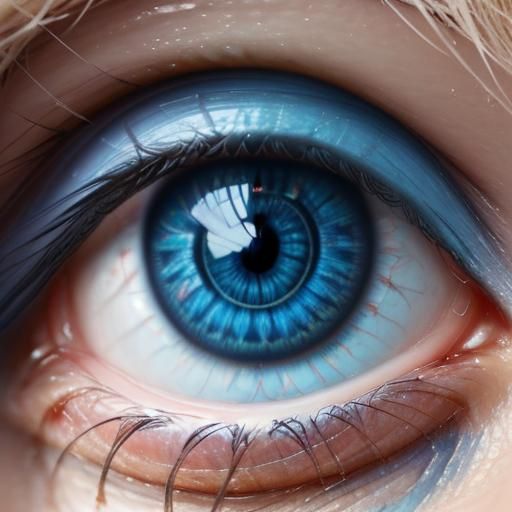 Extremely Beautiful ultra-photorealistic blond male human completely ocean blue colored eyes looking directly at you the viewer with pure lo...