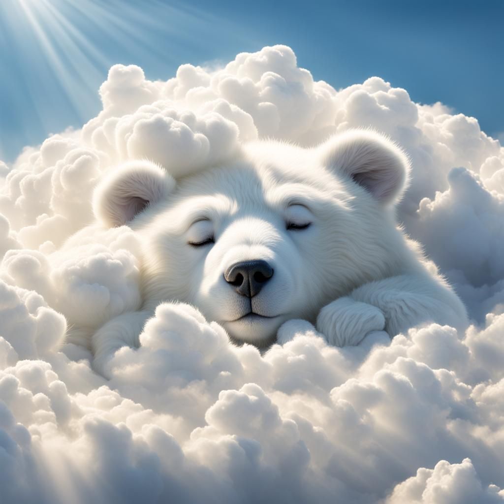 detailed fluffy white cloud sleeping bear
