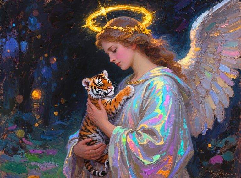 1/12/2026-Archangel Tara Holding a Baby Tiger Cub Art By Archangel Tara