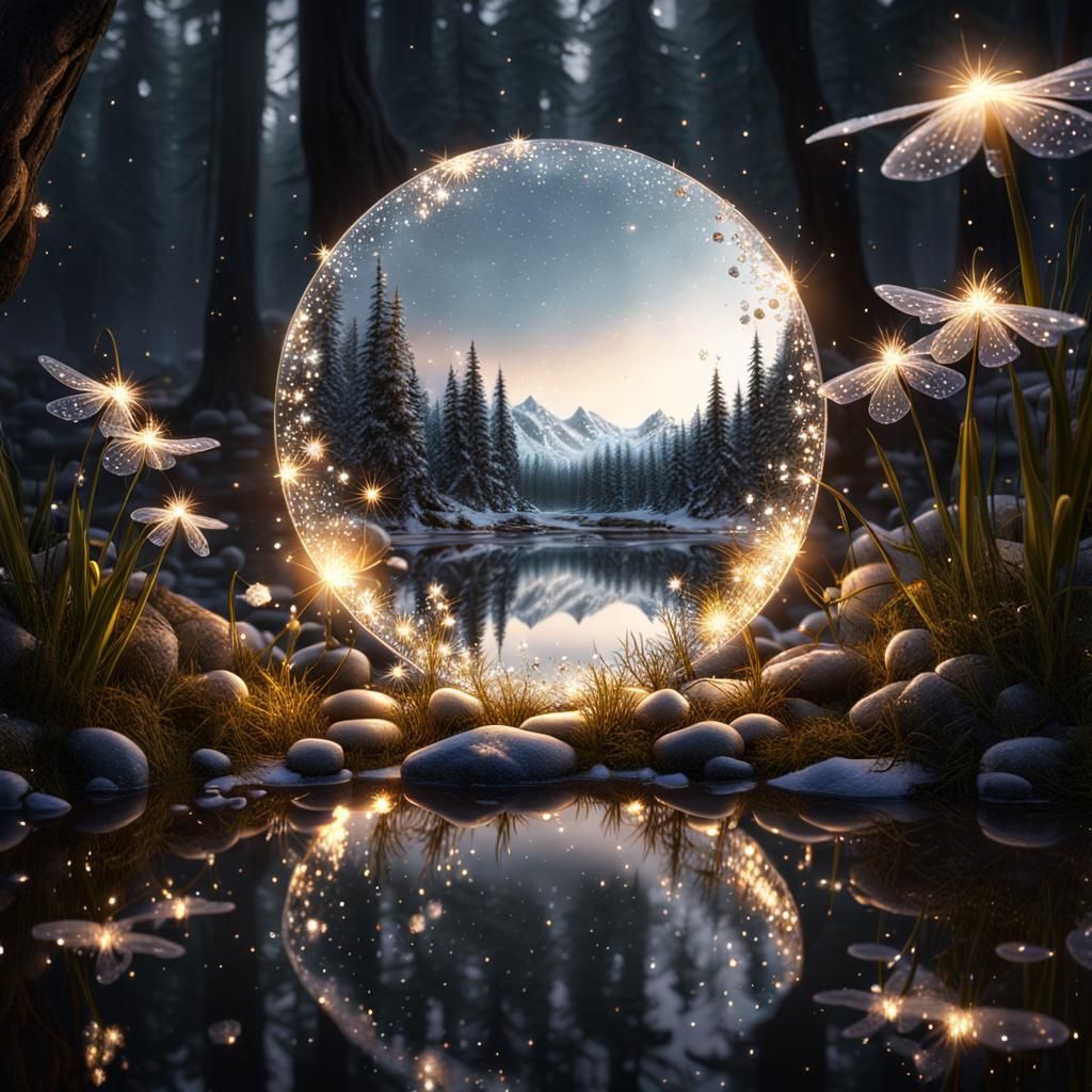 Crystalline Mirror Reflecting Fairy Winterscape