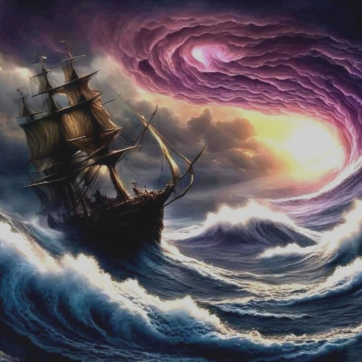 Epic Whirlpool Swallows Medieval Galleon in Dark, Foreboding...