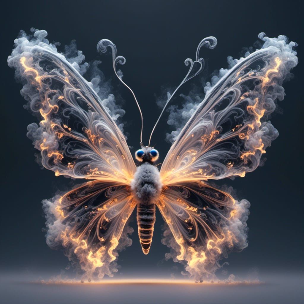 <lora:HRH-smoke-v2:1.0> hyper detailed three dimensional butterfly made entirely from luminous star filled smoke 
