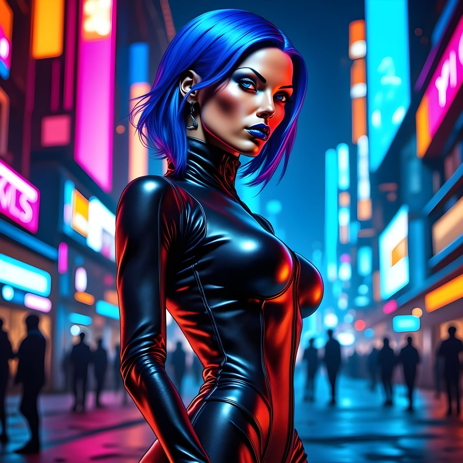 <lora:Aeon Flux Edition:1.3> Cyberpunk net runner.  by @Eric Berthiaume