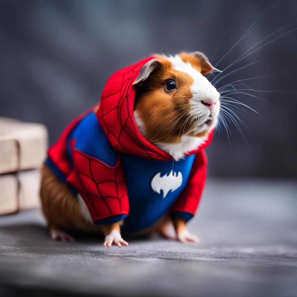 A guinea pig with spider man suit