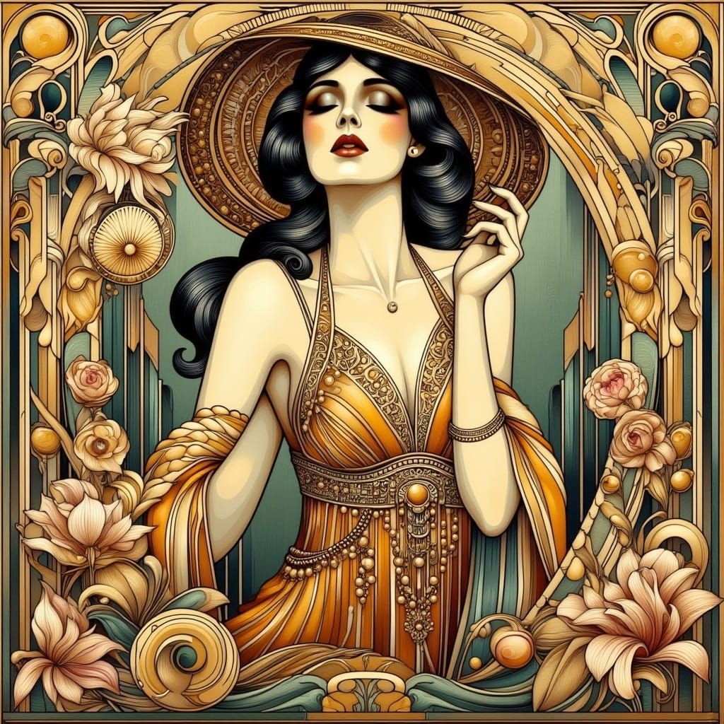Stunning 1920s Flapper in Art Deco Nouveau Style
