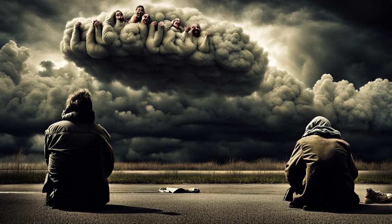 Monster cloud people, homeless people in the sky, crying, cr...