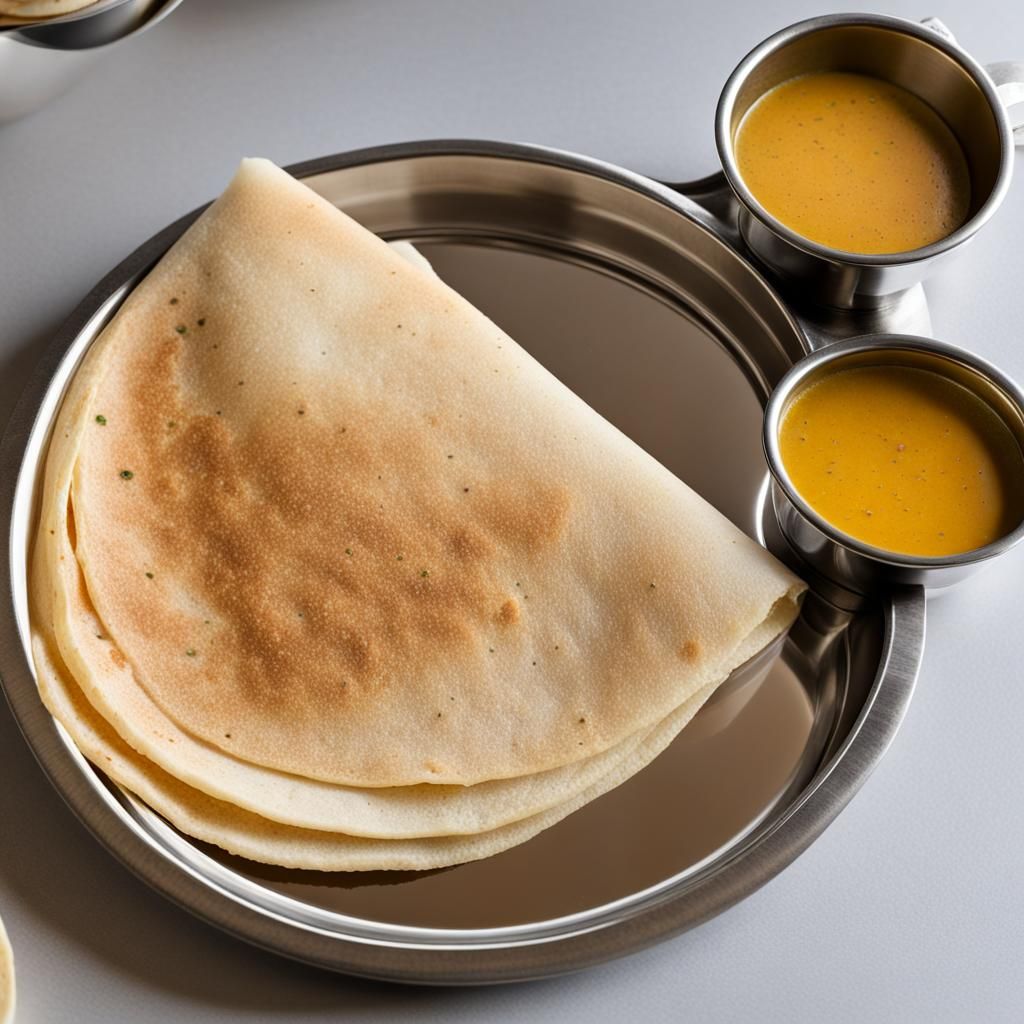 dosa served in a stainless steel tray.