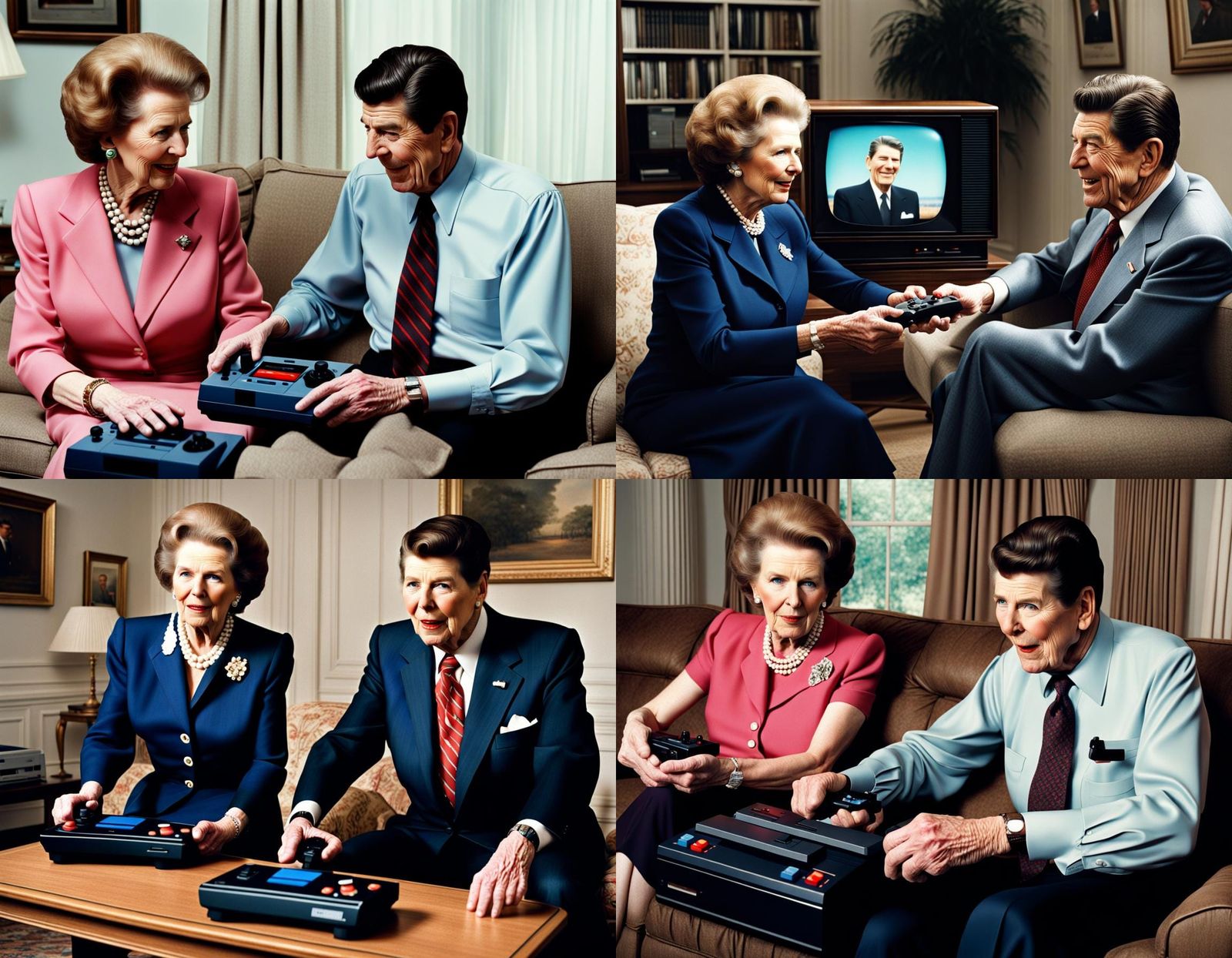 Margaret Thatcher and Ronald Reagan playing 1980s video game...