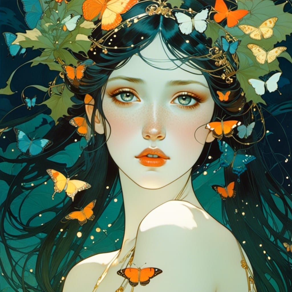 <lora:Art Nouveau:1.0> Pretty lonely dark haired princess…