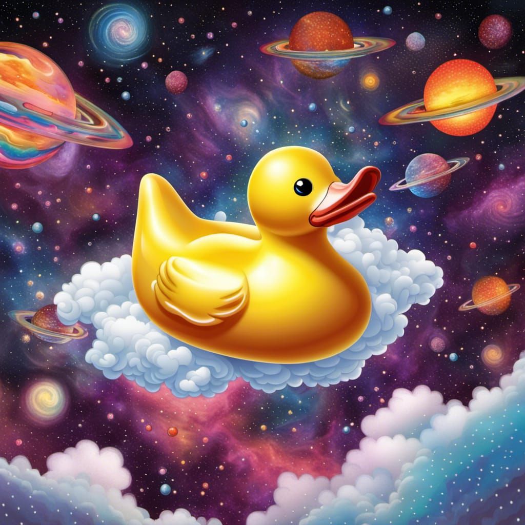 another rubber duck floating through the universe on a magic...