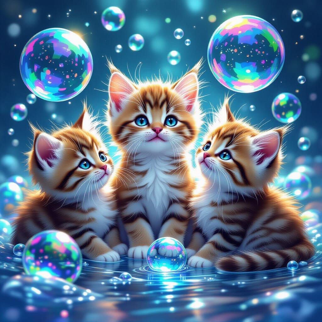 Kittens in bubbles  by @Mikeydred