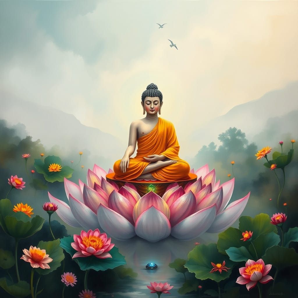 Buddha and Subhuti in Dreamlike Landscape