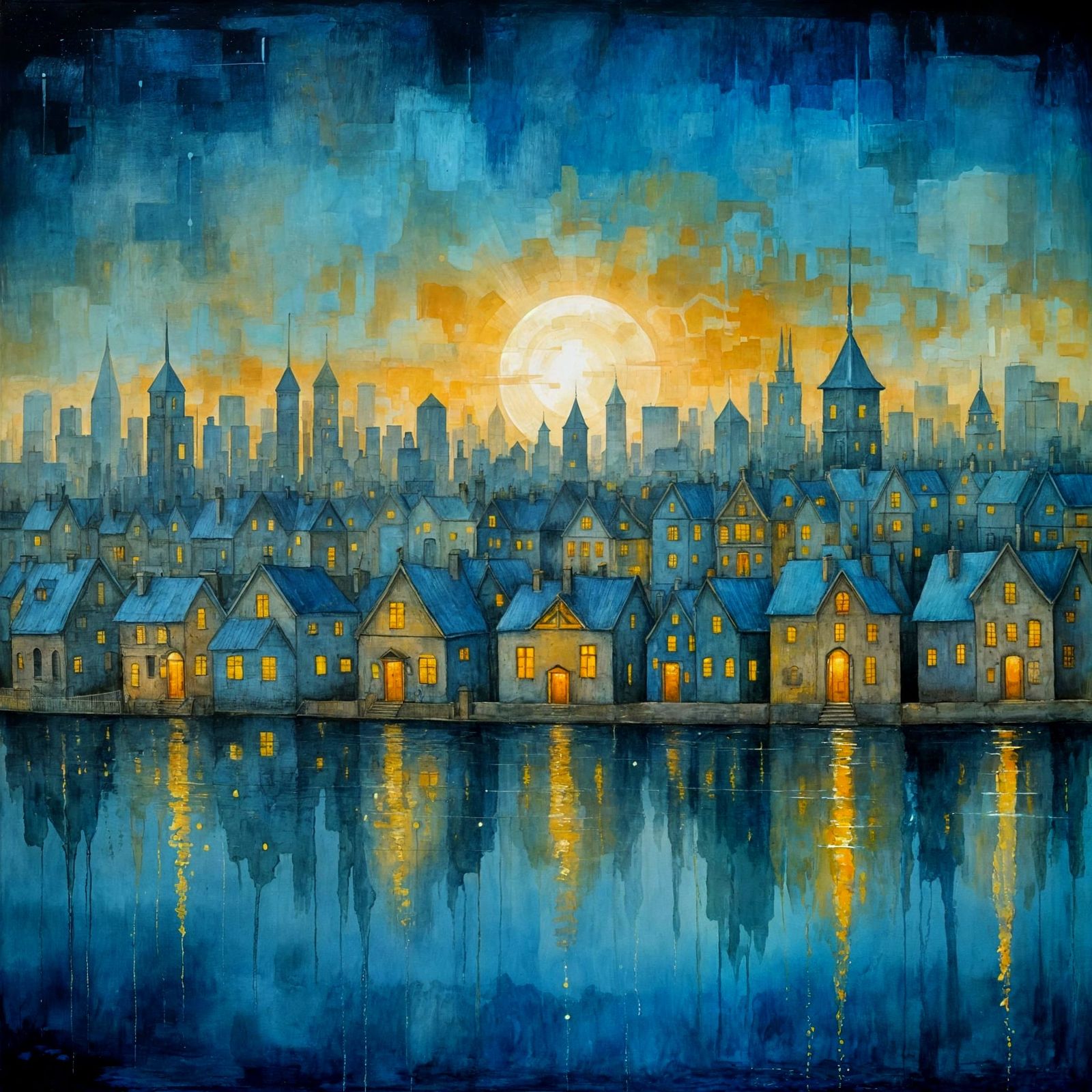 Blue yellow city skyline  by @Oceane