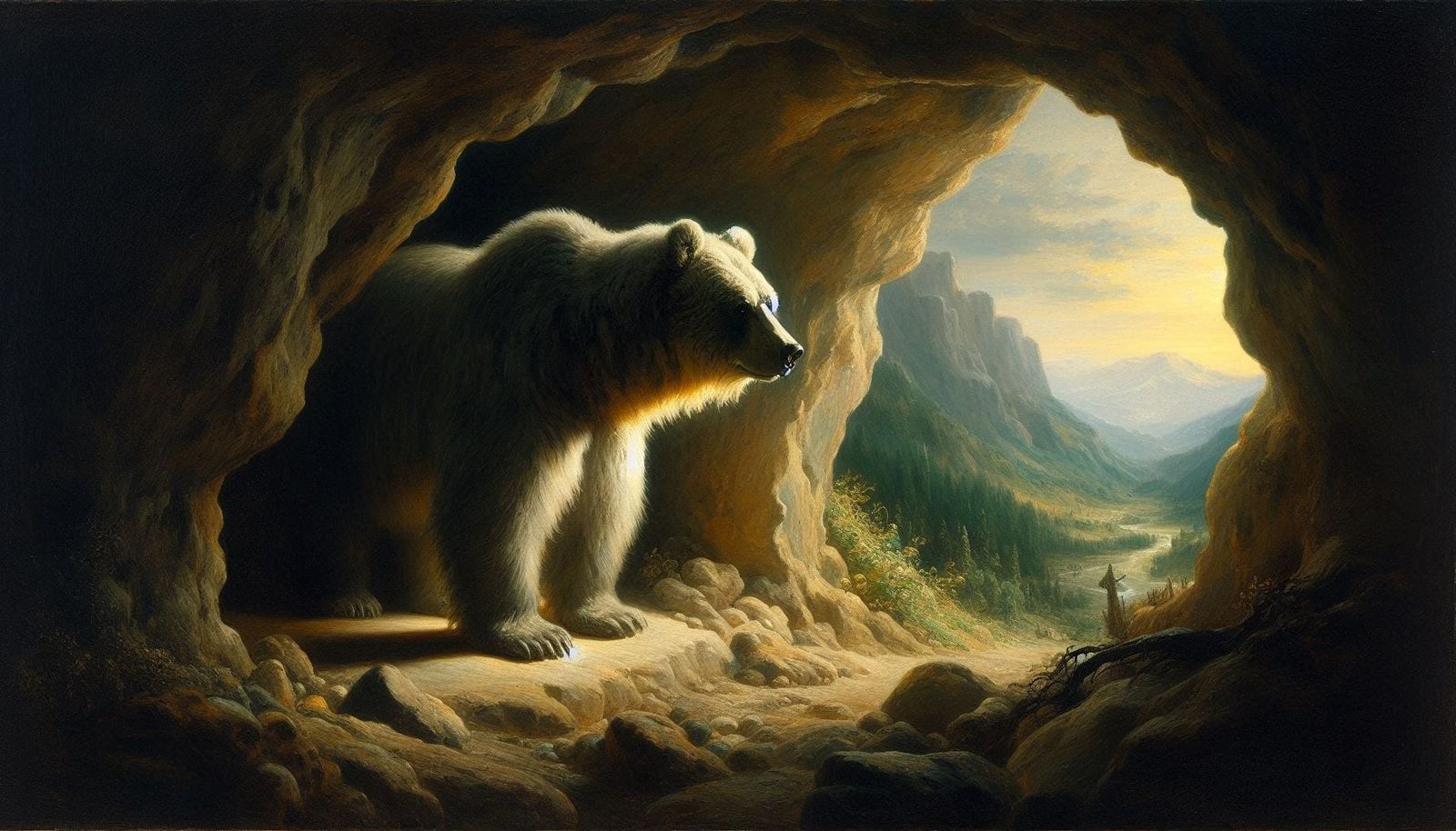 Back into the dark safetyof the cave, or into the challenging sunlit world? 🐻 04