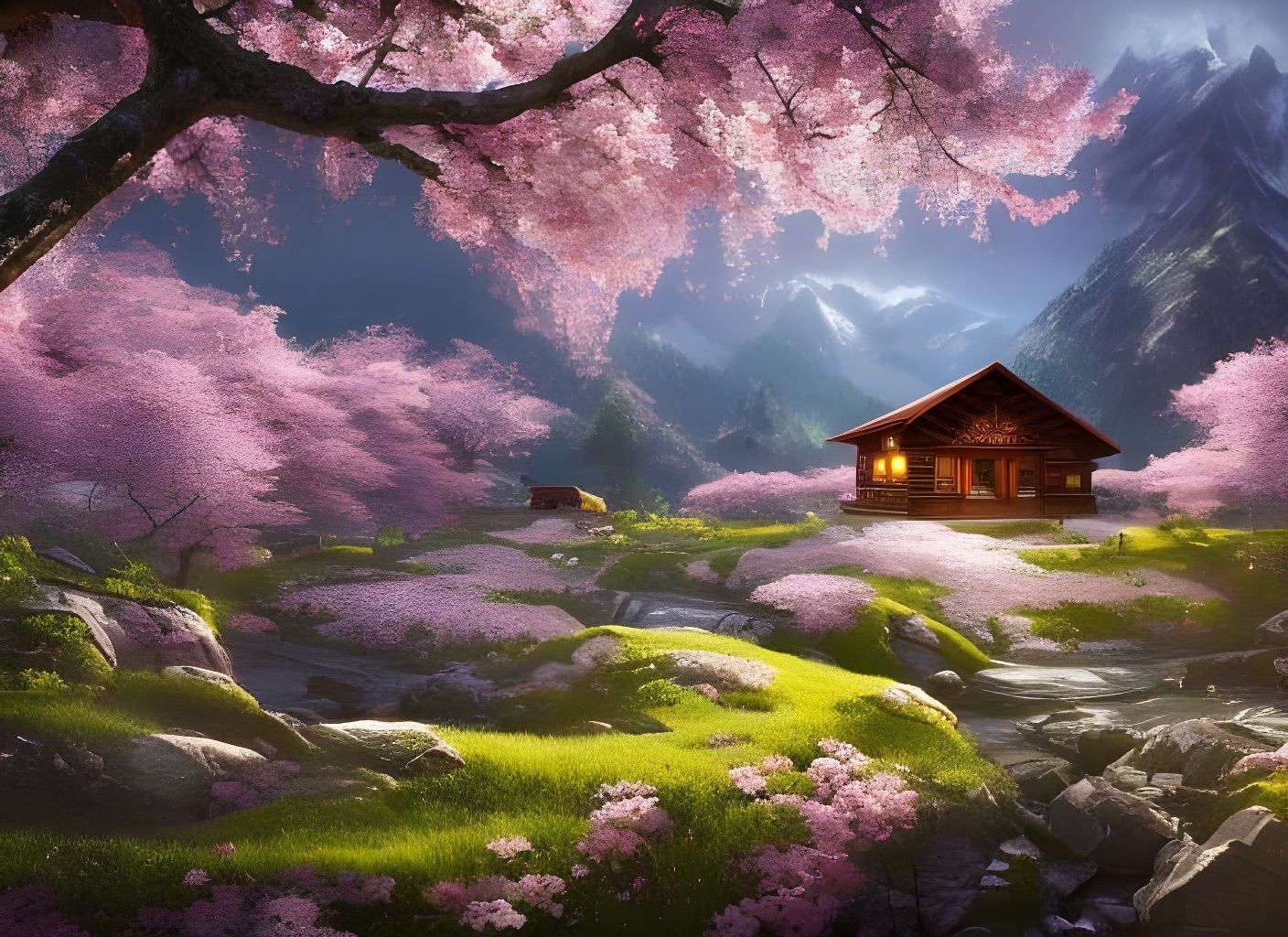 Cherry Blossom Fields - AI Generated Artwork - NightCafe Creator