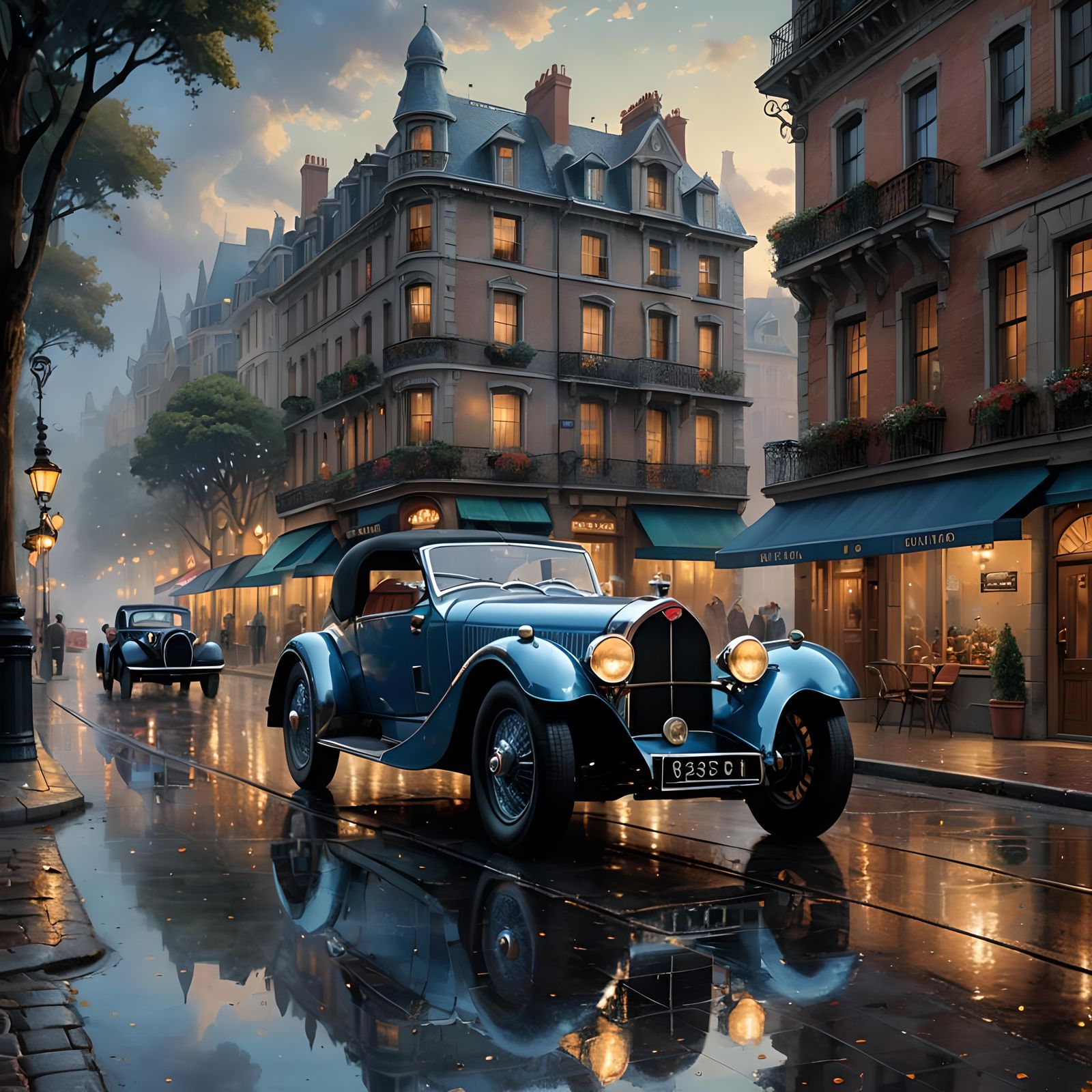 An Old Bugatti Classic Car on the Street  by @Persian Digital Art
