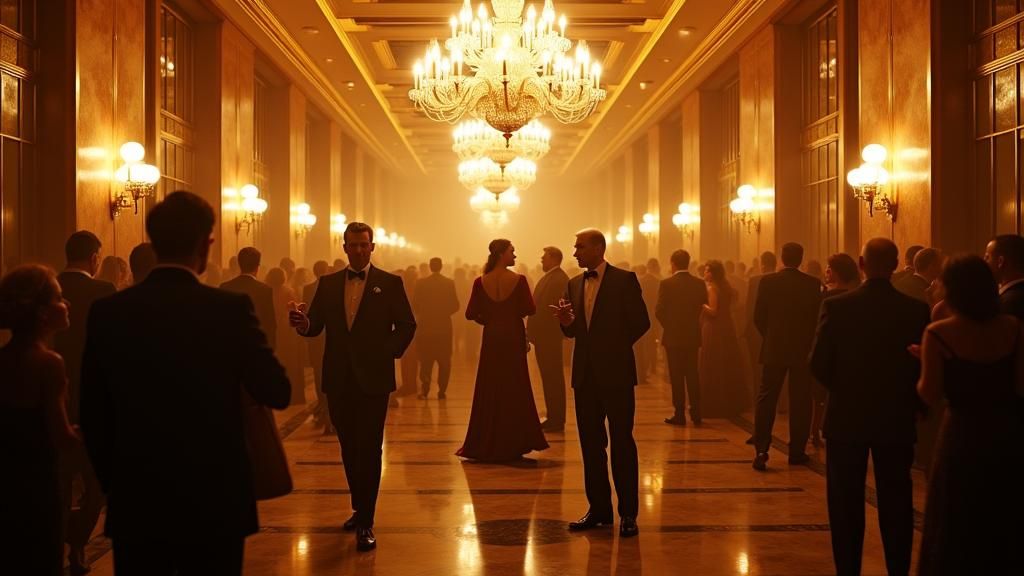 Luxurious New York hotel lobby during a grand New Year's Eve