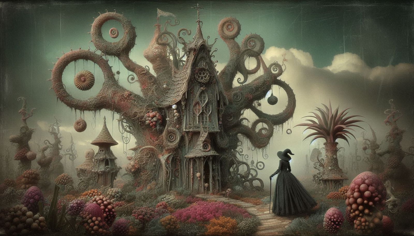 Surrealism of whimsical witch's house