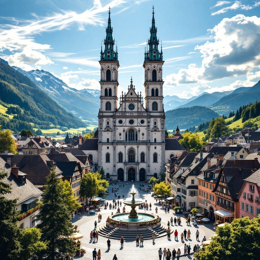 Swiss town of Einsiedeln and its baroque abbey