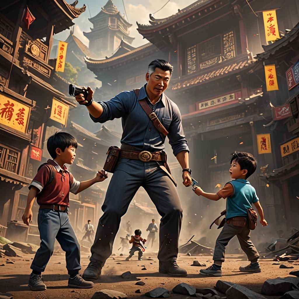 asian dad whipping son with a belt because the son has A- on...