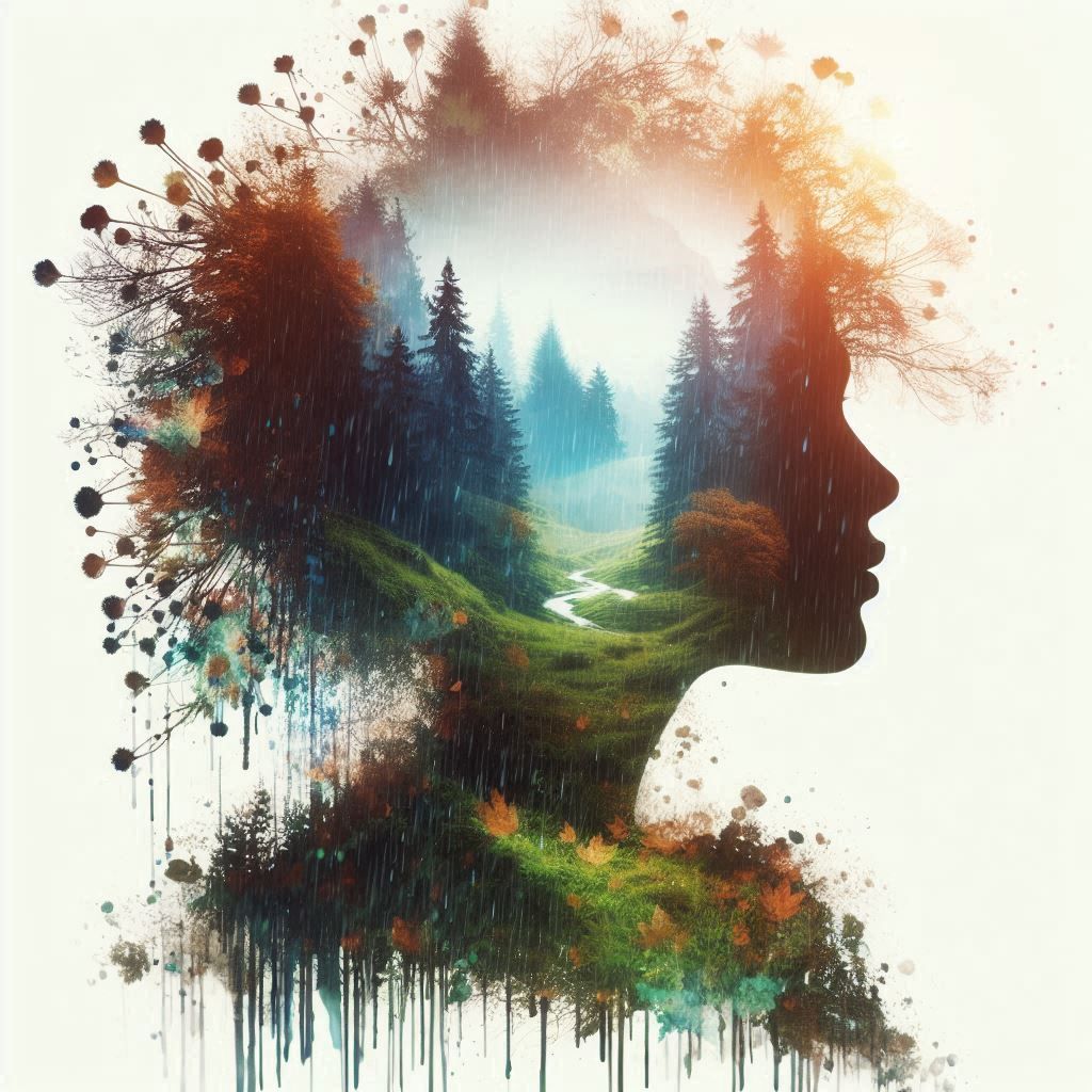 double exposure beautiful fantasy DALL-E 3 portrait landscape..