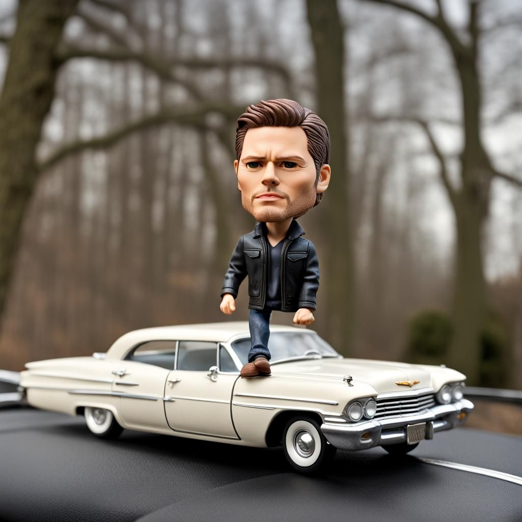 Dean Winchester “Bobblehead” standing on the dashboard of a Chevrolet