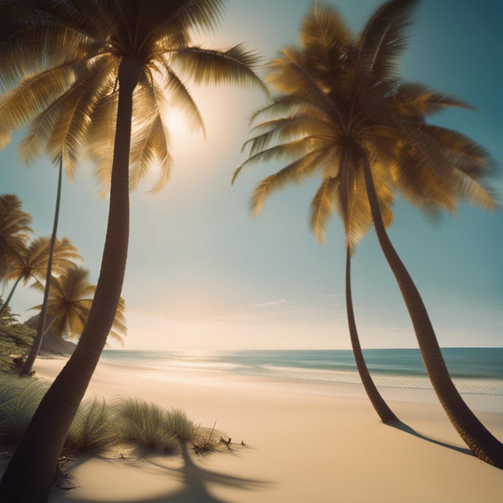 Palm trees on a tropical beach with beautiful surf
