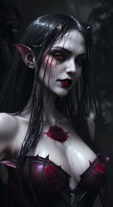 Vampiress Seductress in Rose Petal Dress, Rose Petal Vampire...