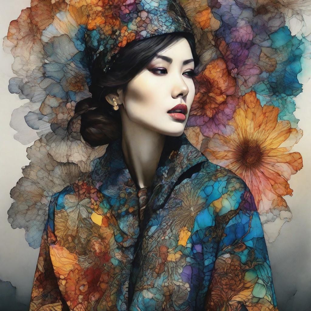 Surreal Woman in Alcohol Ink Art