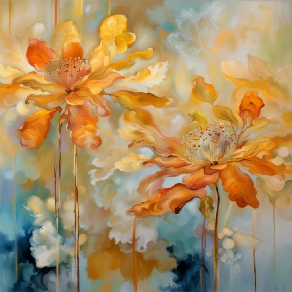 Ornate and gilded, Painterly, floral botanical nature, abstract modern contemporary art  by @g r r c