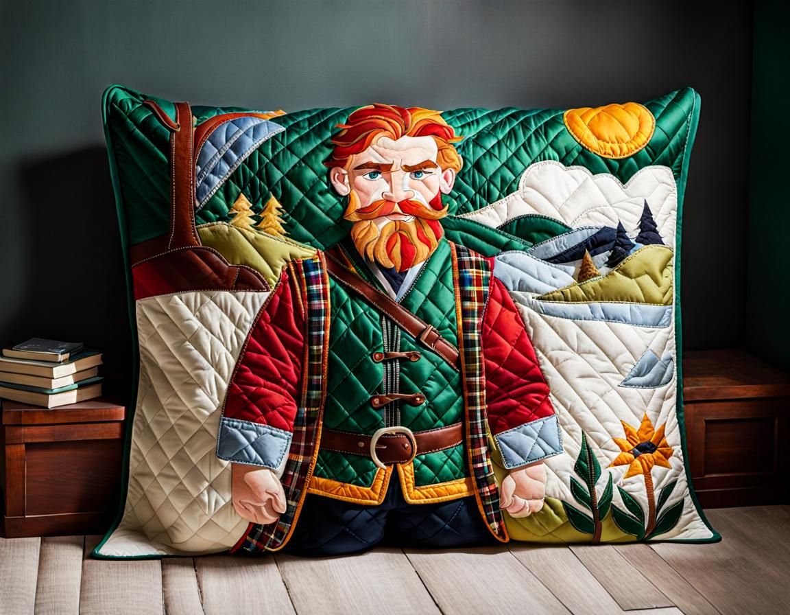Quilted blanket with an image of a "handsome highlander "